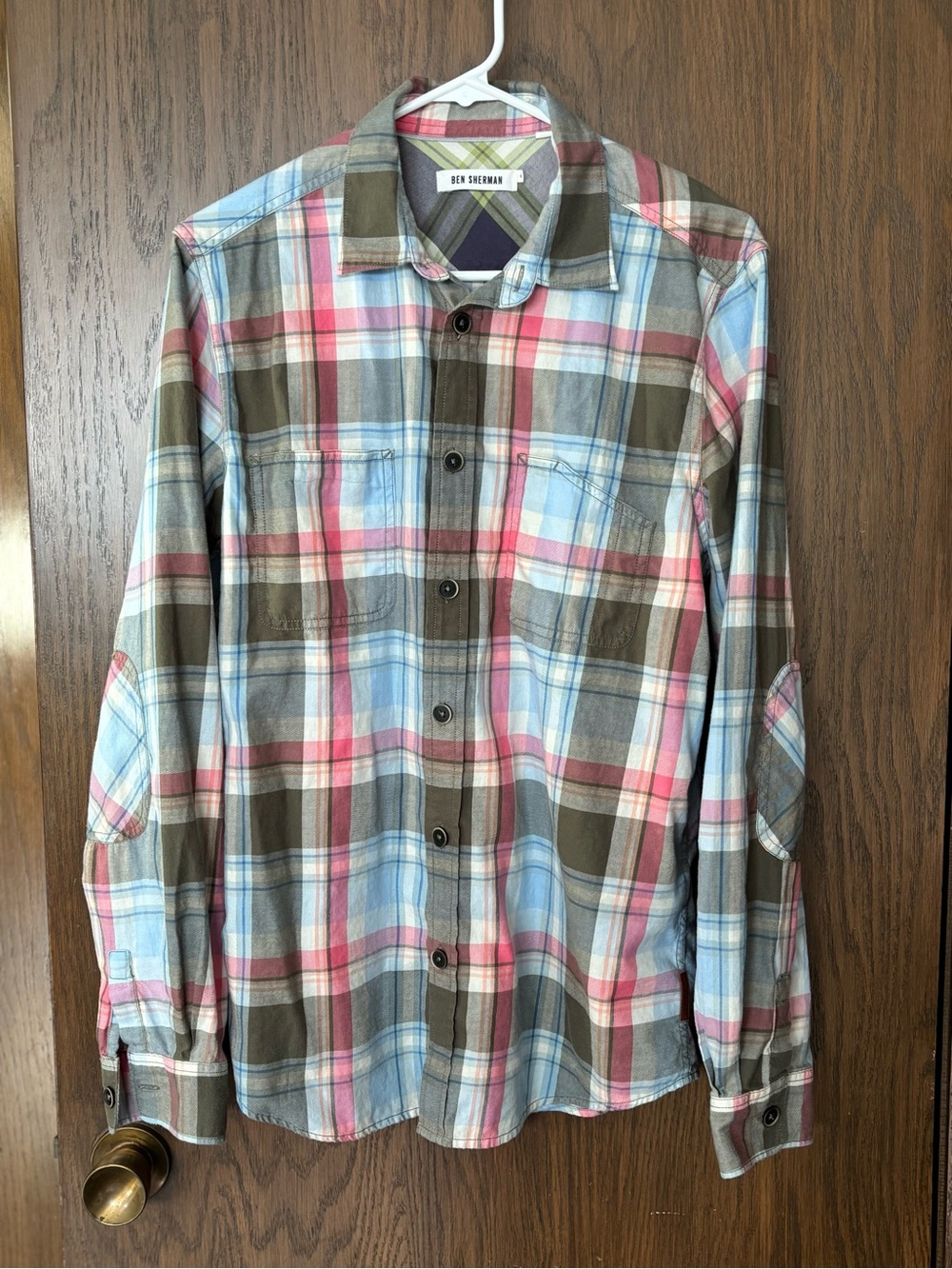 Ben Sherman Men's Plaid Button-Up Shirt in Brown/Blue/Pink